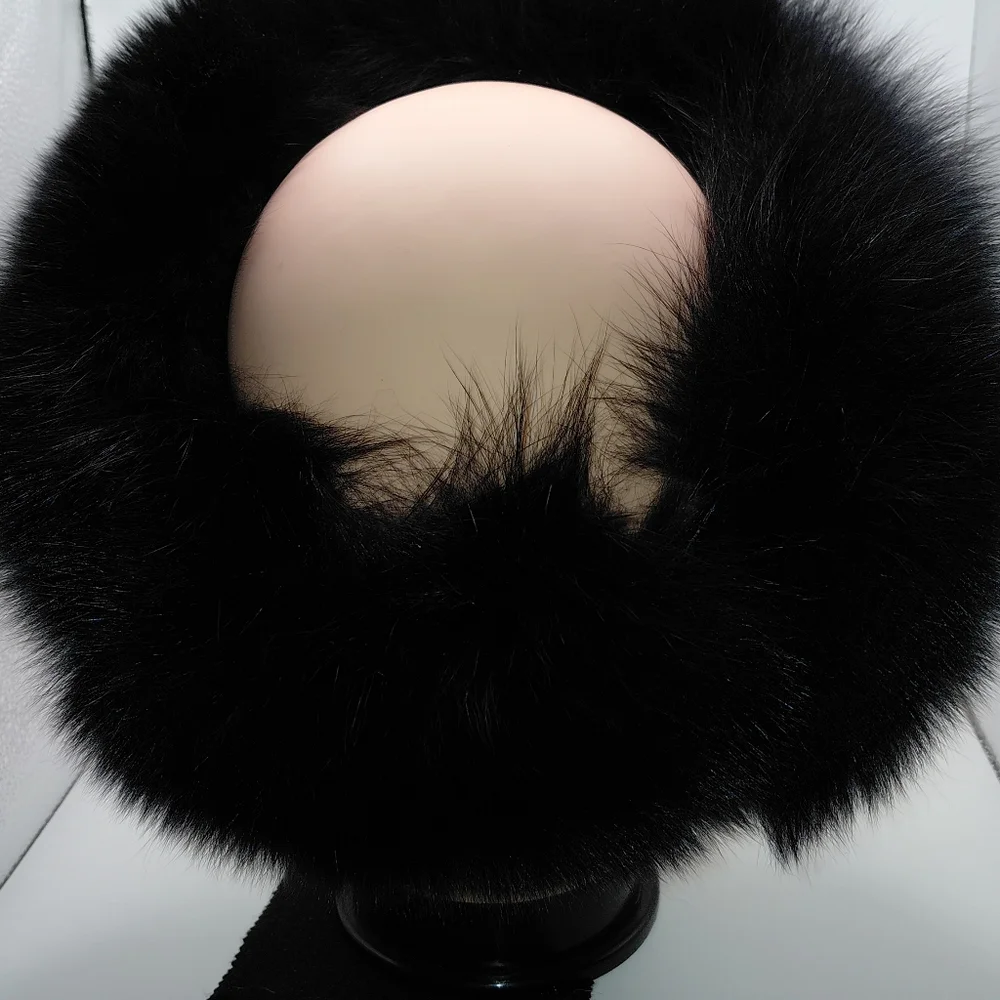 Plush Black Fox Fur Headband, Scarf, Collar, Wrap.